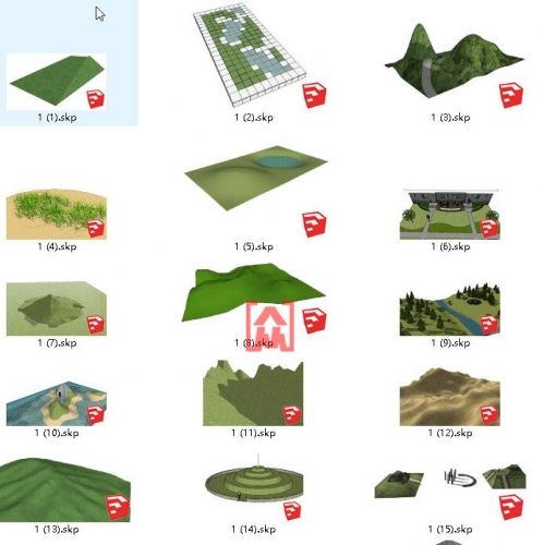 园林景观规划用地形图山体岩石山形山坡山丘山地山峰SU模型集