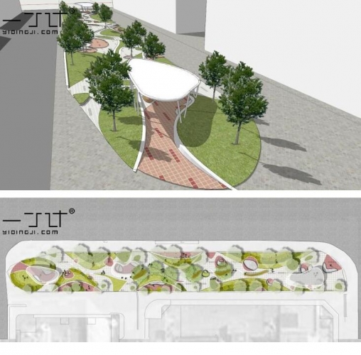 国外风简约园林现代市政公园景观设计PSD+SU草图大师模型素材