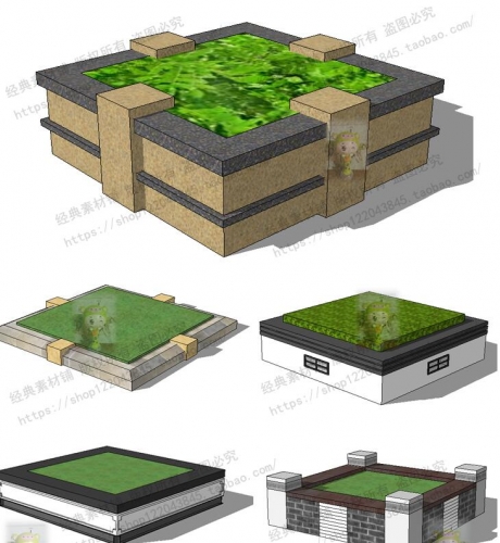 草图大师树池种植池花池座椅SU模型方形圆形异形景观新中式商业街