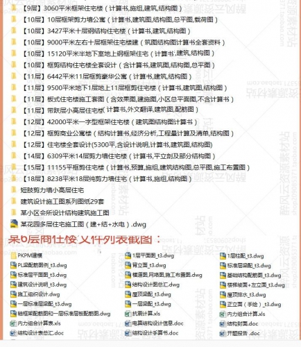 土木工程住宅商住居民楼大学设计算建筑结构施工CAD图纸成品全套