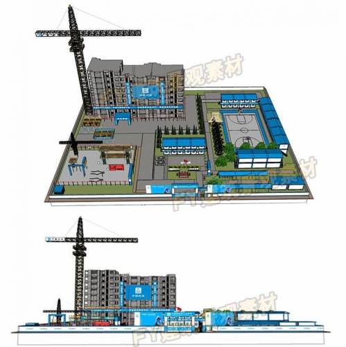 草图大师活动板房宿舍SU模型工地活动房板房建筑工地施工SU模型