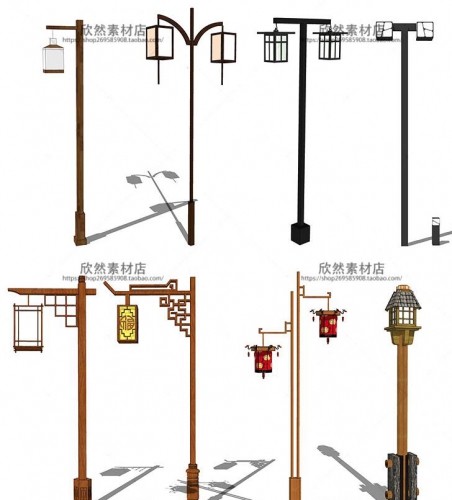 sketchup古典园林新中式灯柱仿古灯石灯景观灯庭院灯SU模型LS9-3