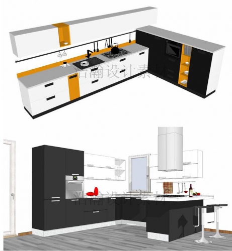室内sketchup家装厨房橱柜su草图大师中式现代欧式简约模型CF-8