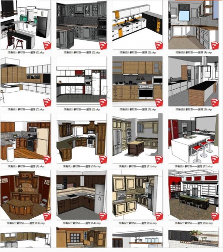 室内sketchup家装厨房橱柜su草图大师中式现代欧式简约模型CF-8