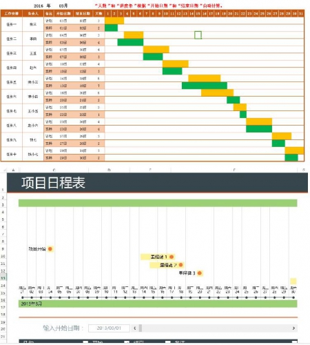 2019甘特图Excel日程表 项目管理表 计划 44个模版梯形可修改使用