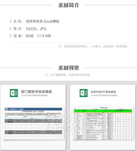 b27 Excel模板 公司绩效考核表格统计 人事人力资源工作效率素材