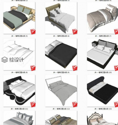 sketchup模型 室内现代欧式北欧美式风格床家具草图大师su模型库