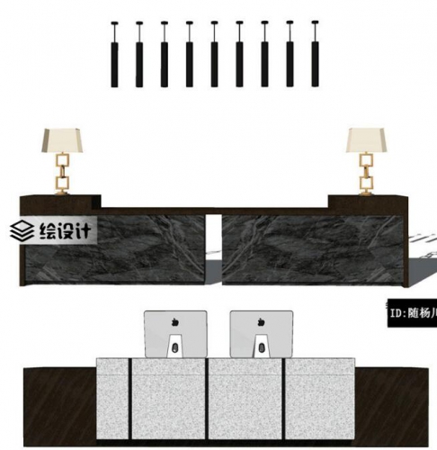 SU模型新中式接待台酒店会所售楼处高端前台su模型草图大师源文件