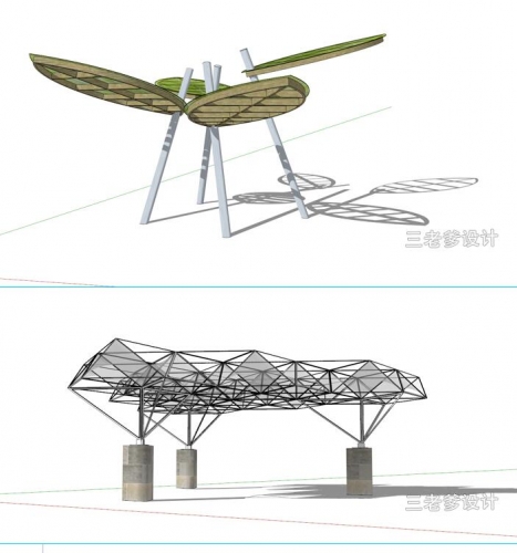 现代构筑物景观亭sketchup创意构架商业街廊架景观设计SU模型素材