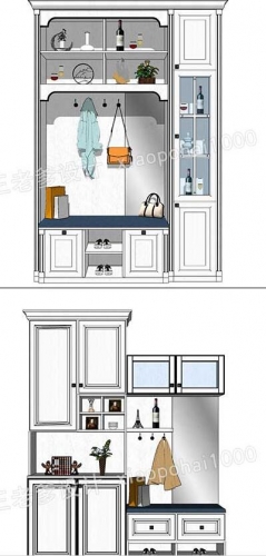 室内家装sketchup草图大师鞋柜玄关柜装饰柜SU模型现代欧式北欧