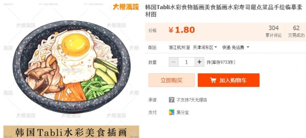 韩国Tabli水彩食物插画美食插画水彩寿司甜点菜品手绘临摹素材图