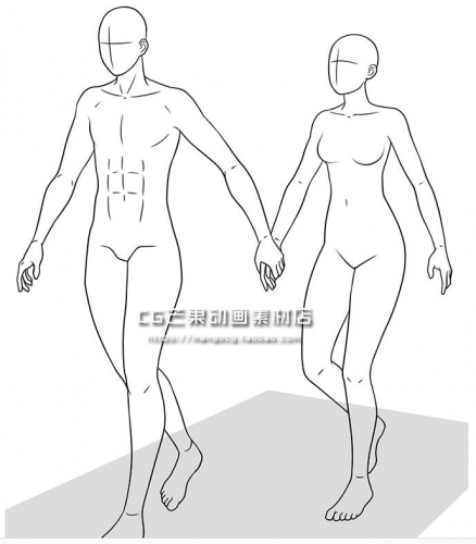 动漫线稿 双人动作造型 形体姿势结构 人体透视素材 临摹参考素材