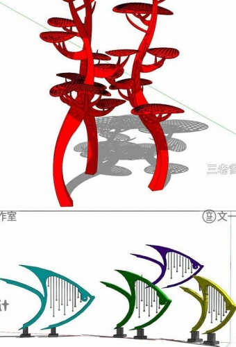 草图大师现代商业街广场雕塑 创意陈设工艺品景观小品su模型素材