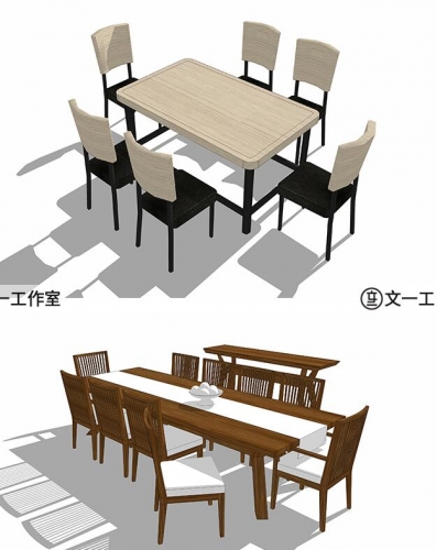 草图大师sketchup室内设计su餐桌美式椅子桌子家具风格模型素材库