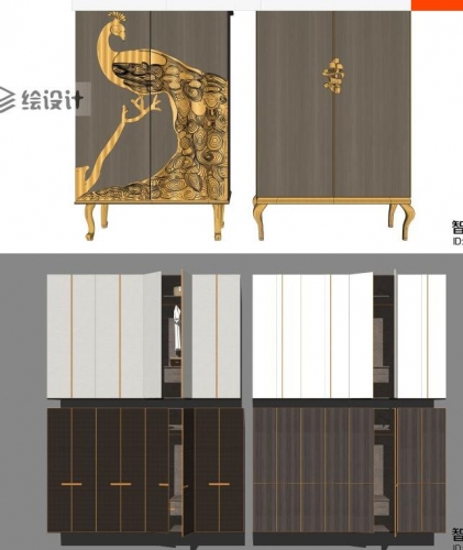 SU模型2019室内家装卧室工装酒店房间整体衣柜储物柜家具草图大师