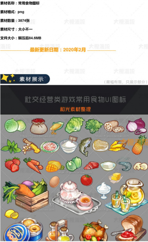 游戏常用社交经营类 农场 餐厅 蔬菜水果食物UI图标icon 素材PNG