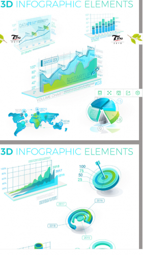 3D立体数据图形分析分类ppt会议图标统计图表商业AI矢量素材模板