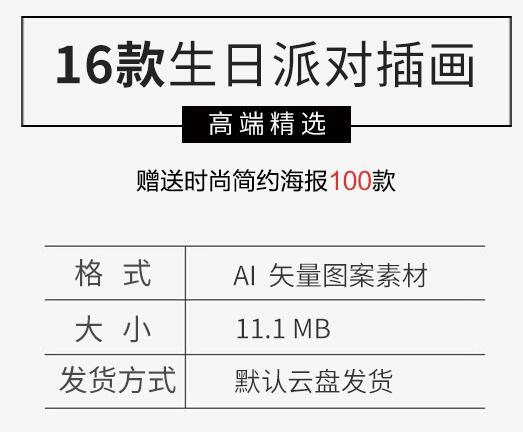 扁平卡通可爱儿童生日卡片祝福动物派对海报插画AI矢量设计素材