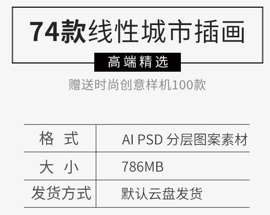 科技线性线稿城市北京上海广州深圳地标建筑PSD插画AI设计素材