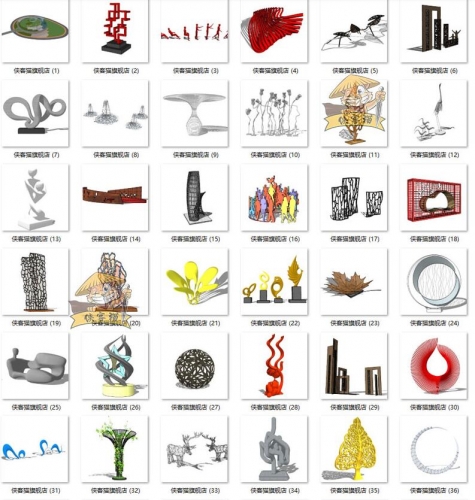 现代创意艺术Sketchup商业街广场装置雕塑构筑物景墙小品SU模型库
