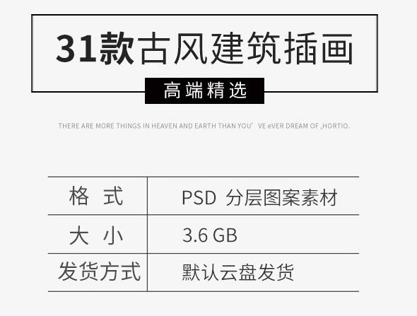 创意古建筑中国潮风城市海报插画扁平风印象地标PSD设计素材