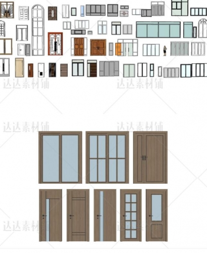 单开双开门推拉门卧室门窗花窗门户窗框门窗组件草图大师SU模型库