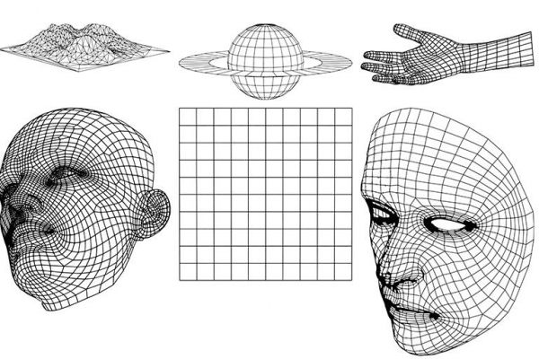 未来抽象酸性赛博朋克蒸汽波立体线描人体头像手脚AI设计高清PNG