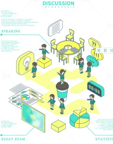卡通2.5D等距3D立体儿童学习课程培训教育场景学生人物ai插画模板