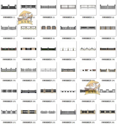 现代新中式欧式住宅居住区别墅铁艺大门围墙草图大师SU模型CAD图