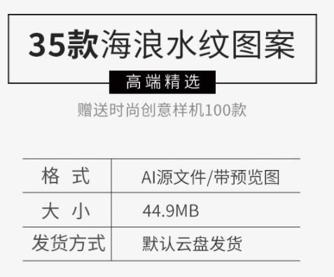 新款矢量AI手绘古典海浪水纹浪花装饰背景纹理图案古风设计素材