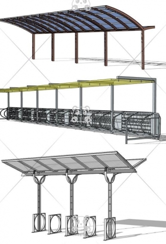现代住宅小区居住区商业街公园景区广场自行车停车棚雨棚SU模型库