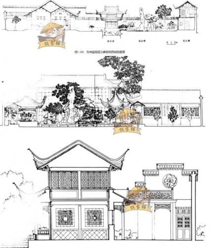 新中式中国古古风苏州园林建筑PSD展板CAD施工图SU模型节点参考图