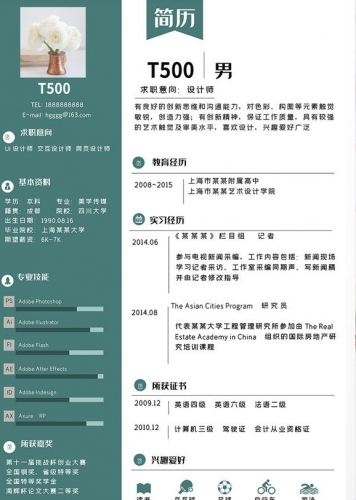 高端应届新毕业生大学生应聘求职中文简历电子版word文档设计模板