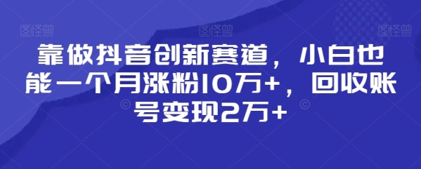 靠做抖音创新赛道，小白也能一个月涨粉10万