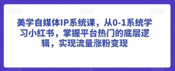 美学自媒体IP系统课，从0-1系统学习小红书，掌握平台热门的底层逻辑，实现流量涨粉变现