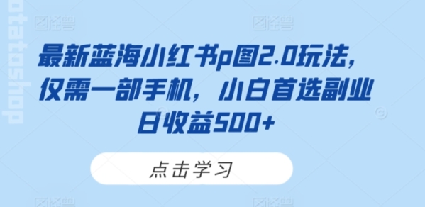 最新蓝海小红书p图2.0玩法，仅需一部手机，小白首选副业日收益500+