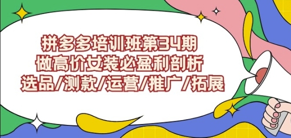 拼多多培训班第34期：做高价女装必盈利剖析选品测款运营推广拓展