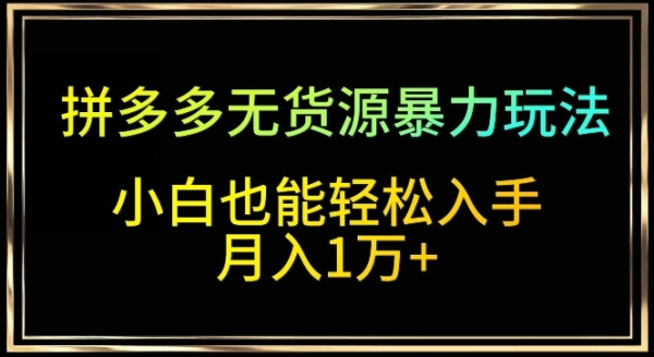 拼多多无货源暴力玩法，全程干货，小白也能轻松入手，月入1万+【揭秘】