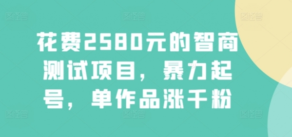 花费2580元的智商测试项目，暴力起号，单作品涨千粉