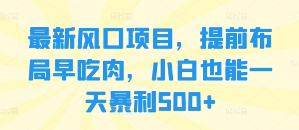 最新风口项目，提前布局早吃肉，小白也能一天暴利500+