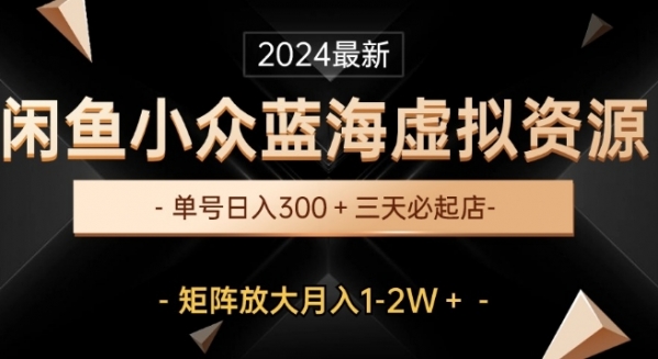 最新闲鱼小众蓝海虚拟资源，单号日入300+，三天必起店，矩阵放大月入1-2W