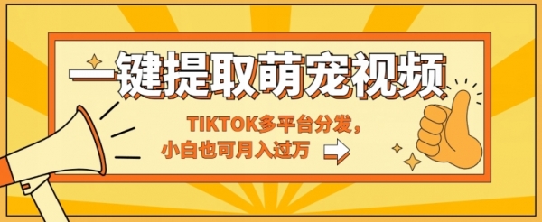 一键智能提取tiktok萌宠视频，多平台分发，小白也可月入过W