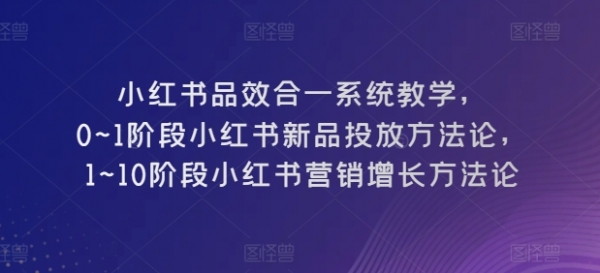 小红书品效合一系统教学，&#8203;0~1阶段小红书新品投放方法论，&#8203;1~10阶段小红书营销增长方法论 ...