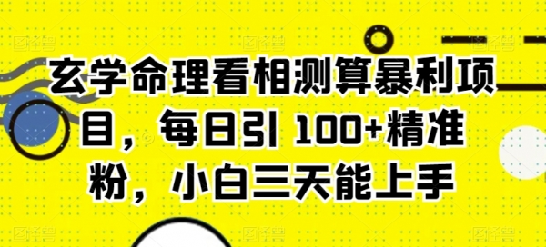 玄学命理看相测算暴利项目，每日引 100+精准粉，小白三天能上手