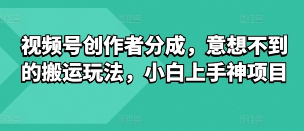 视频号创作者分成，意想不到的搬运玩法，小白上手神项目