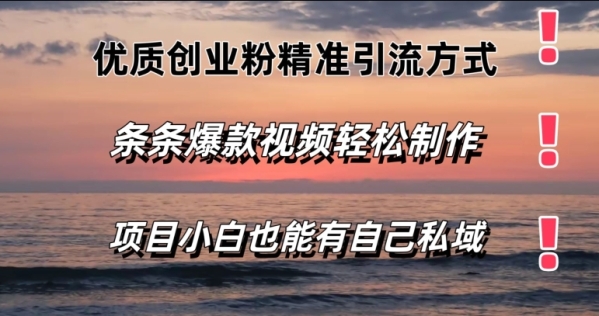 优质创业粉精准引流方式，条条视频爆款，小白也能轻松拥有自己的私域