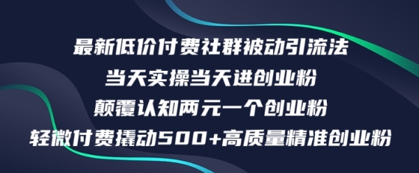 最新低价付费社群日引500+高质量精准创业粉，当天实操当天进创业粉，日轻松变现5K+