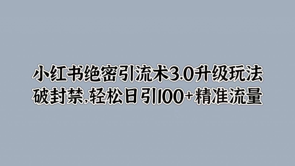 小红书绝密引流术3.0升级玩法，破封禁，轻松日引100+精准流量