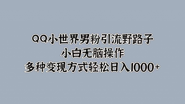 QQ小世界男粉引流野路子，小白无脑操作，多种变现方式