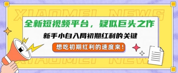 全新短视频平台，新手小白入局初期红利的关键，想吃初期红利的速度来